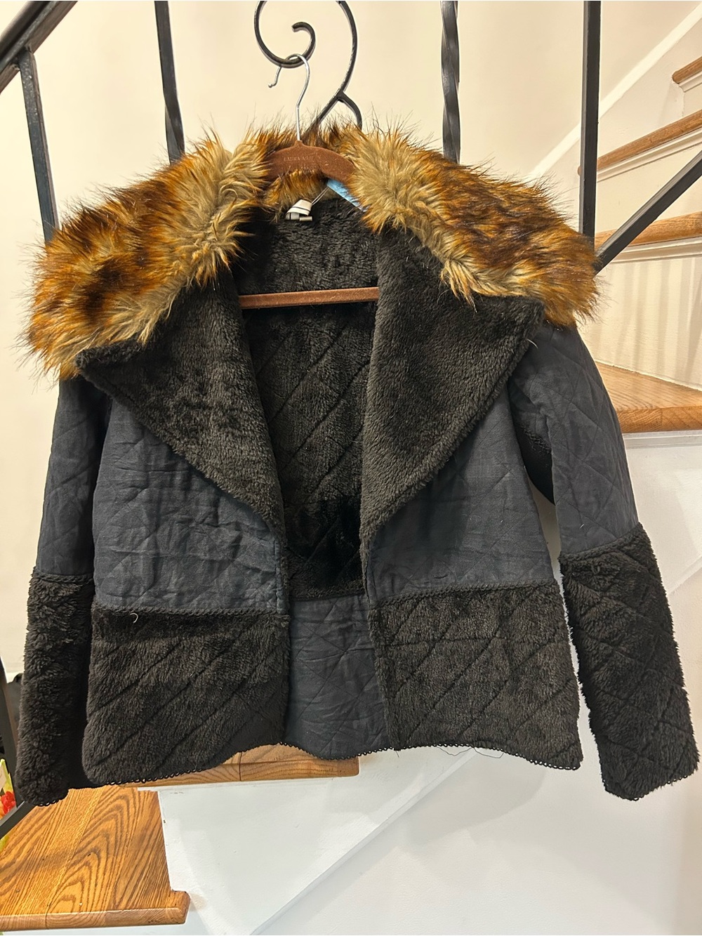 Blank London Faux Fur Hooded Black Jacket Size Small Like New